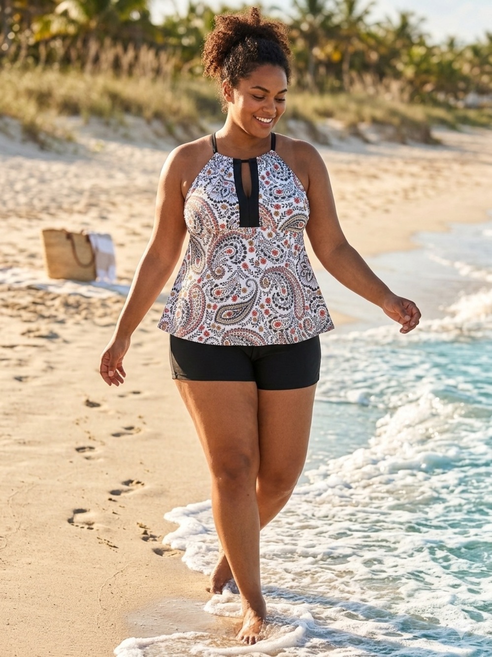 South Point Plus Size 24W Paisley Tankini Boy Short 2-Piece Swimsuit
